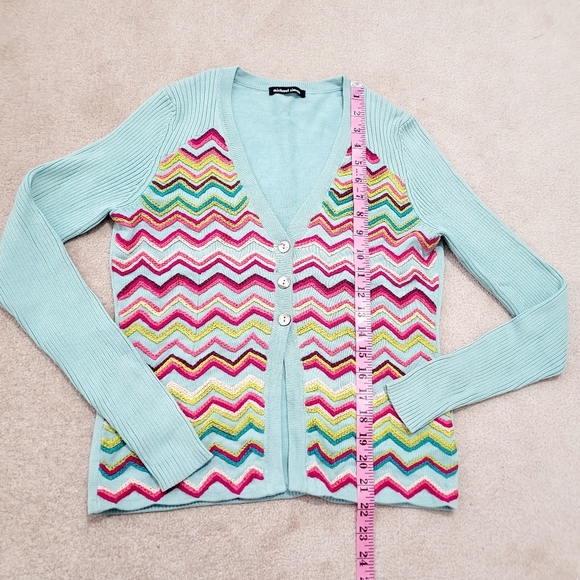 Michael Simon Chevron Knit Cardigan Sweater Women’s Small Silk Blend Embroidered - Picture 7 of 11